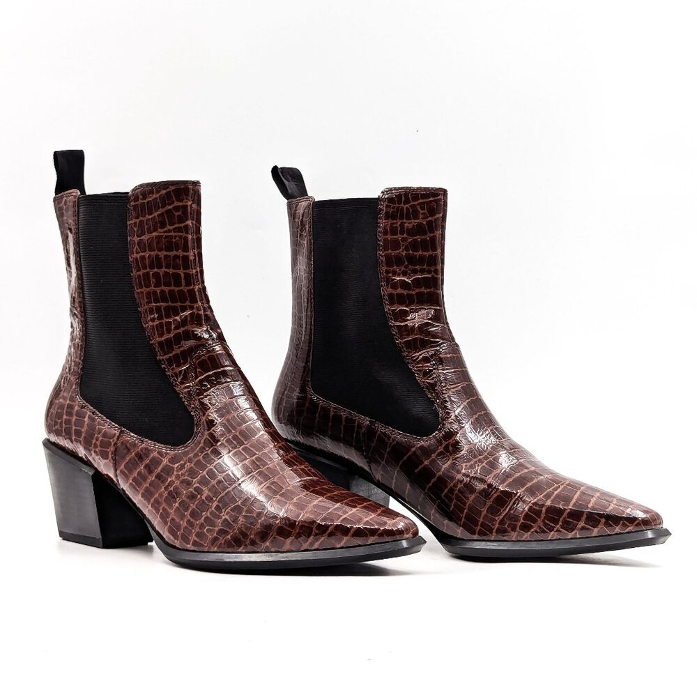 Vagabond Women Betsy Croc Print Brown Leather Western Boots size 9